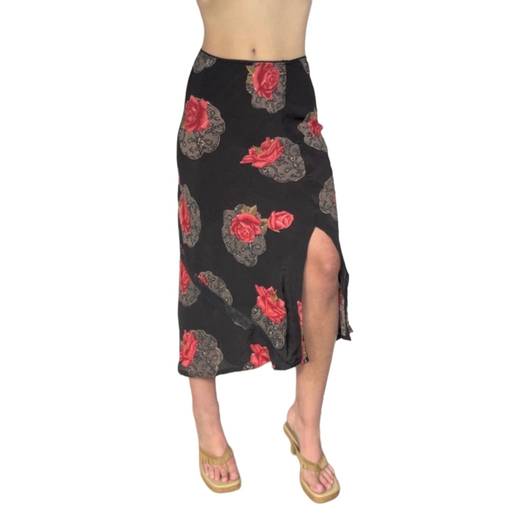 Vintage black floral midi skirt